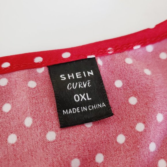 Shein Curve V-Neck Top Short Sleeve Retro Polka Dot Red XL - Picture 6 of 8